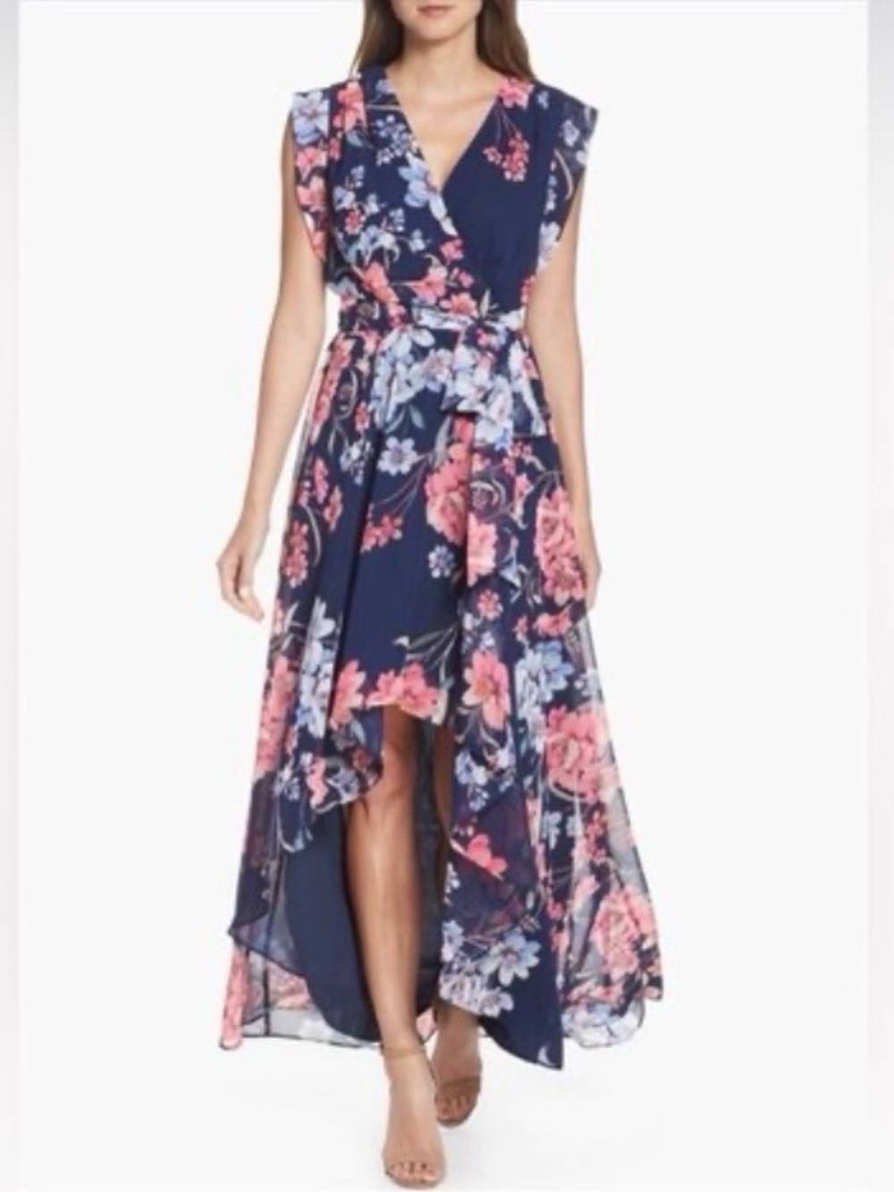 Eliza J Navy Floral High-Low Dress